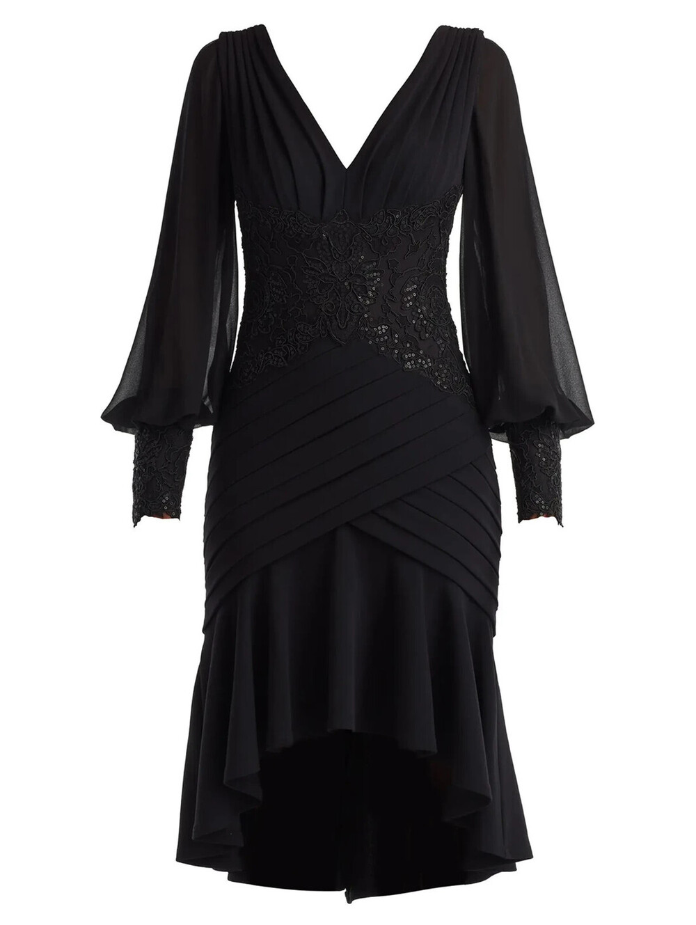 NEW Tadashi Shoji Lace Long Sleeve High-Low Cocktail Dress Black Sz 14 #MD2122